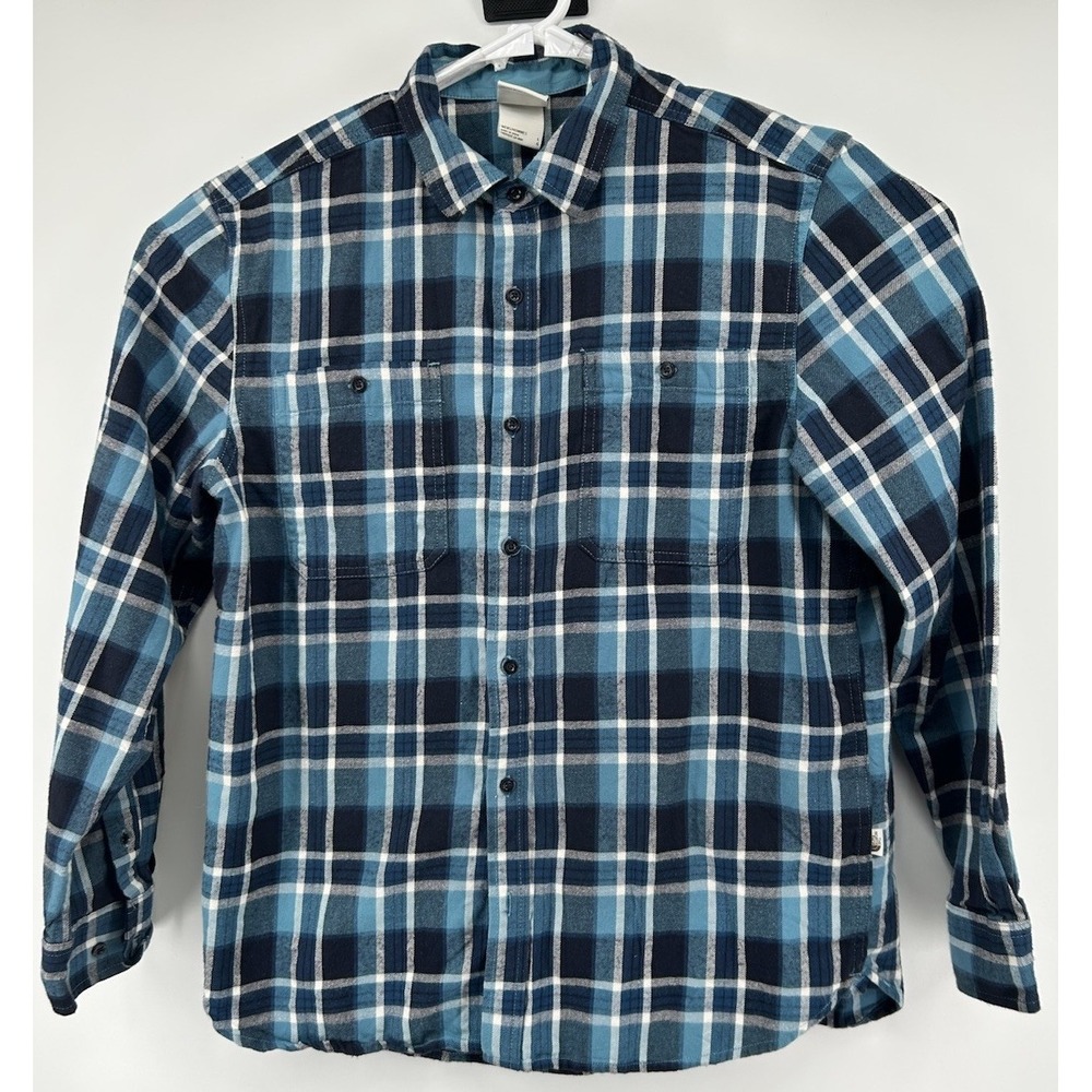 The North Face Plaid Flannel Button‎ Down Long Sleeve Shirt Blue Men's Large